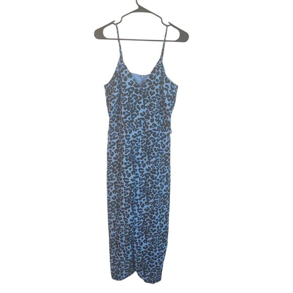 Banana Republic Blue Leopard V-Neck Strappy Wide Leg Belted Cropped Jumpsuit 8 - Picture 4 of 7